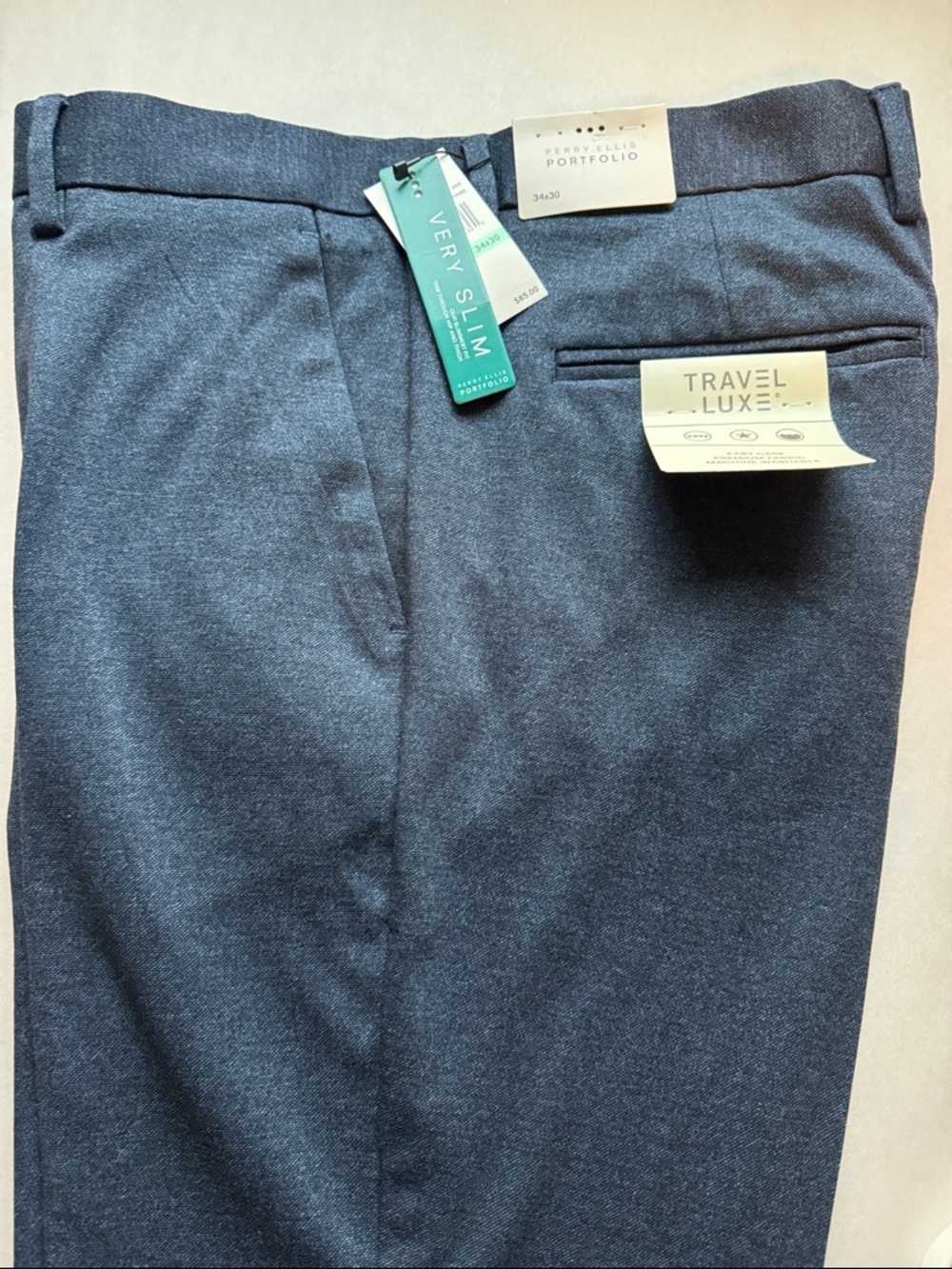 NWT Perry Ellis Portfolio Travel Luxe Pants‎ Mens 34X30 slim Fit Blue office